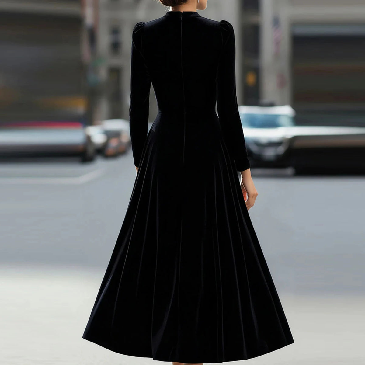 Modern European Elegance Women's Comfortable Velvet Dress Spring Autumn Solid Color Round Neck Long Long Dresses Elegant Women's Dress, vestido