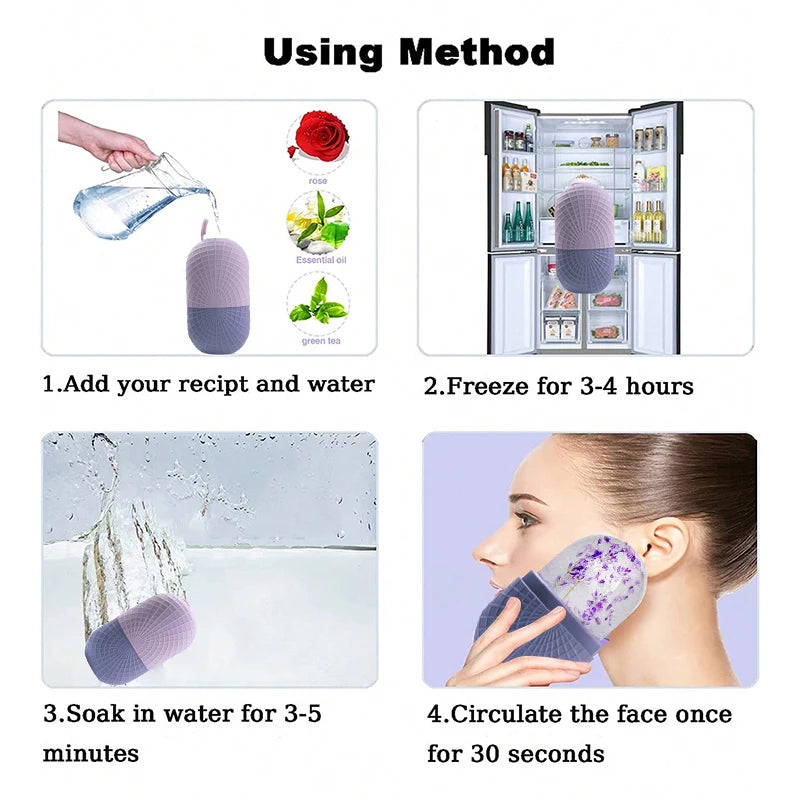 Rodillo de Hielo para Rostro y Ojos, Rodillo de Hielo Facial de Belleza, Masaje Facial con Hielo de Silicona, Reutilizable, Hermético, Herramienta de Cuidado de la Piel.