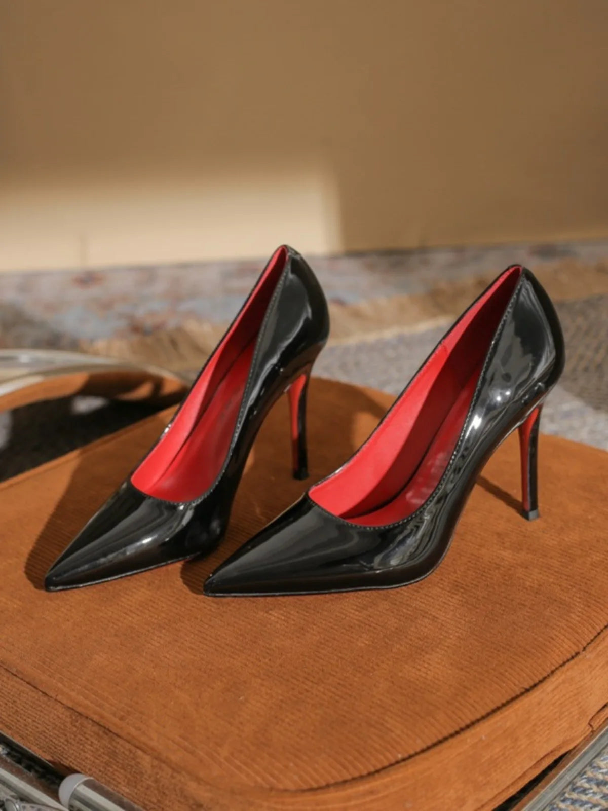 7cm Black Red Sole High Heels Spring Pointed Toe Stiletto Heel Sexy Shiny Single Shoes Fashion Patent Leather Women's Shoes 2026
