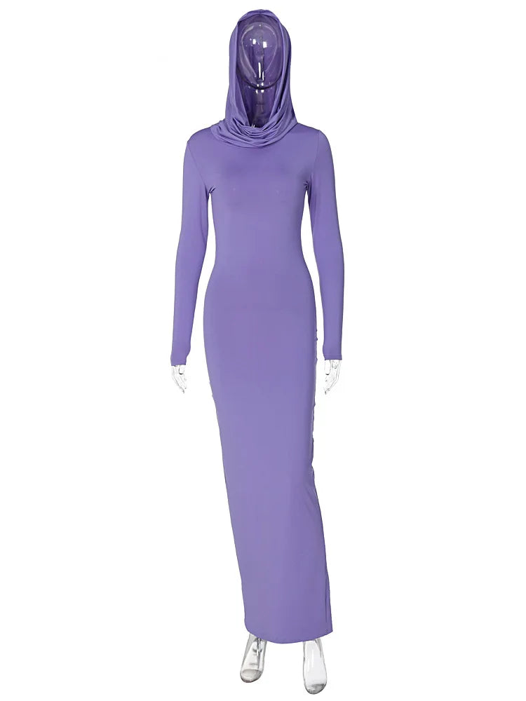 Hooded Long Dress For Women Y2k Clothes Sexy Streetwear Long Sleeve Bodycon Vestidos De Mujer Solid Robe Femme Été Back Split Diva 2026