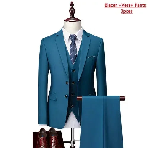 14 Color M-6XL ( Jacket + Vest+Pants ) High-end Brand Formal Business Mens Suit Three-piece Groom Wedding Dress Solid Color Suit. Trajes De Hombre Para Ocasion Especial. Bodas oh Eventos 2026