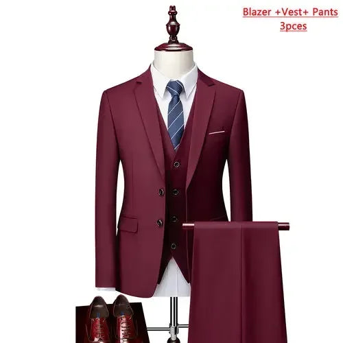 14 Color M-6XL ( Jacket + Vest+Pants ) High-end Brand Formal Business Mens Suit Three-piece Groom Wedding Dress Solid Color Suit. Trajes De Hombre Para Ocasion Especial. Bodas oh Eventos 2026