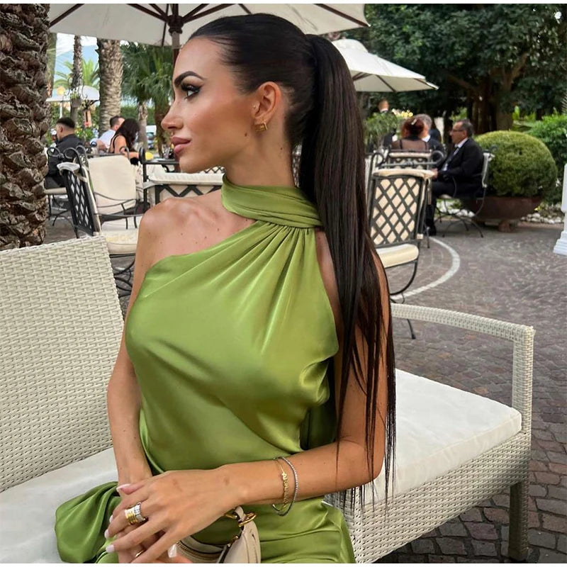 Elegant Ribbon Halter Dress Women Solid Off Shoulder Sleeveless Backless Slim Maxi Dresses 2025 Summer Autumn Party Robes Lady 2026 Vestido Elegante Para Ocasión Especial