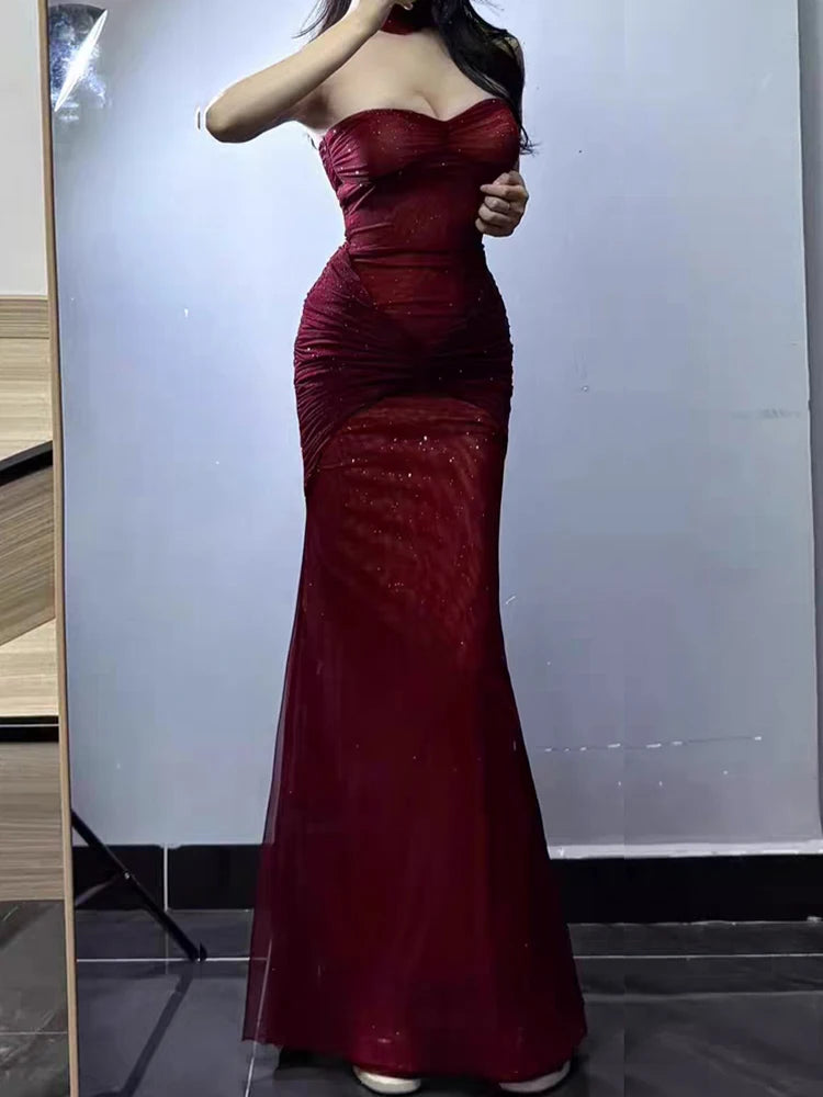 Nibber Elegant Dress Women Sequin Ruched Sexy Valentine's Day See Through Sleeveless Party Banquet Stretch Skinny Chic Vestidos 2026  Vestido Elegante para Ocasion Especial