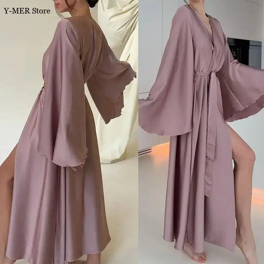 Women's Dress New Spring Summer Satin Loose Robe Sexy High Waisted Split Party Dresses Casual Multi-Color Lace Up Dress Vestidos 2026 High Elegance