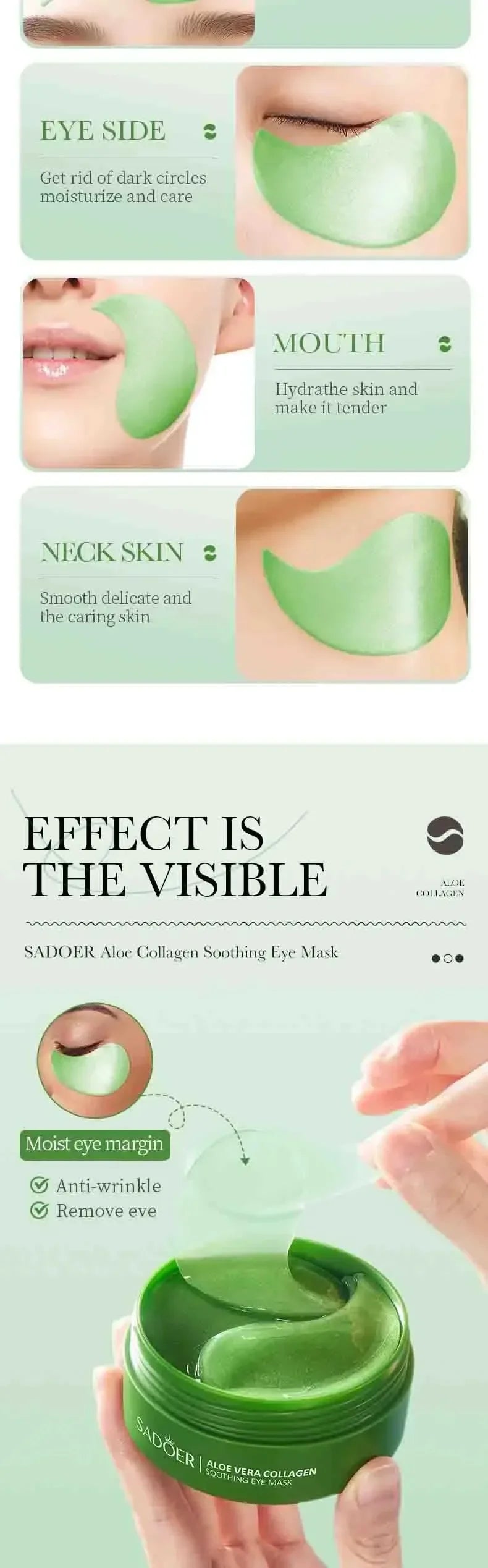 Aloe Vera Collagen Eye Mask Anti Dark Circles Removal Eyes Bags Moisturizing Firming Eye Patches Eyes Skin Care Products 60pcs 2026 Eliminador de Ojeras