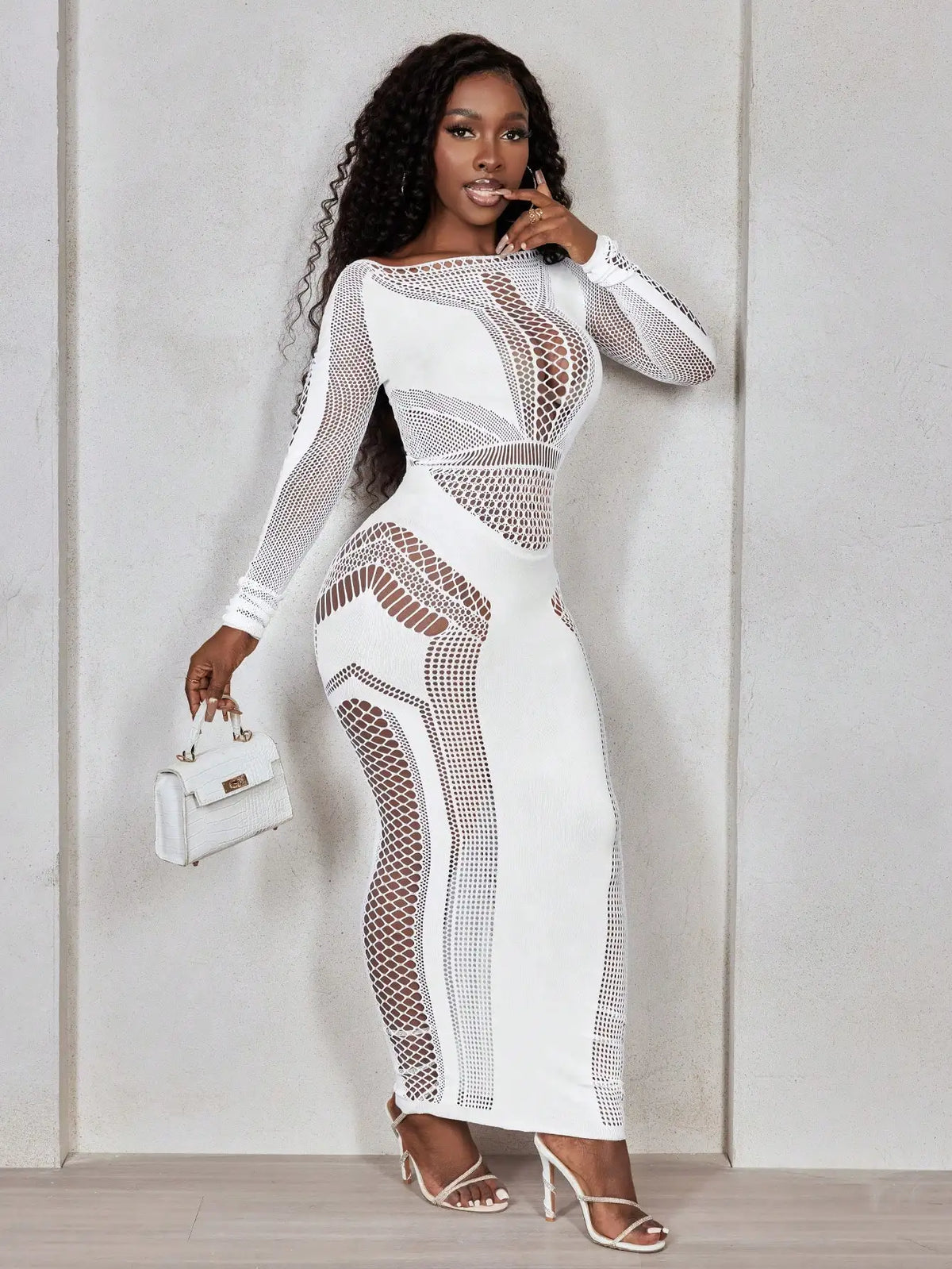 BamGleam Women's Long Sleeve Bodycon Hollow Out Mesh Dress Fall Cloth For Women 2026 Vestido Sexy Elegante y Casual