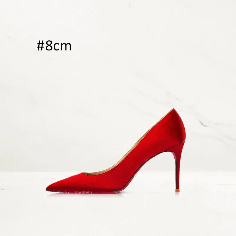 2025 Winter New High-heeled Shoes for Women, Green, Real Silk Satin, Thin Heel, Pointed Toe,Elegant,12cm,Single Shoes for Ladies 2026