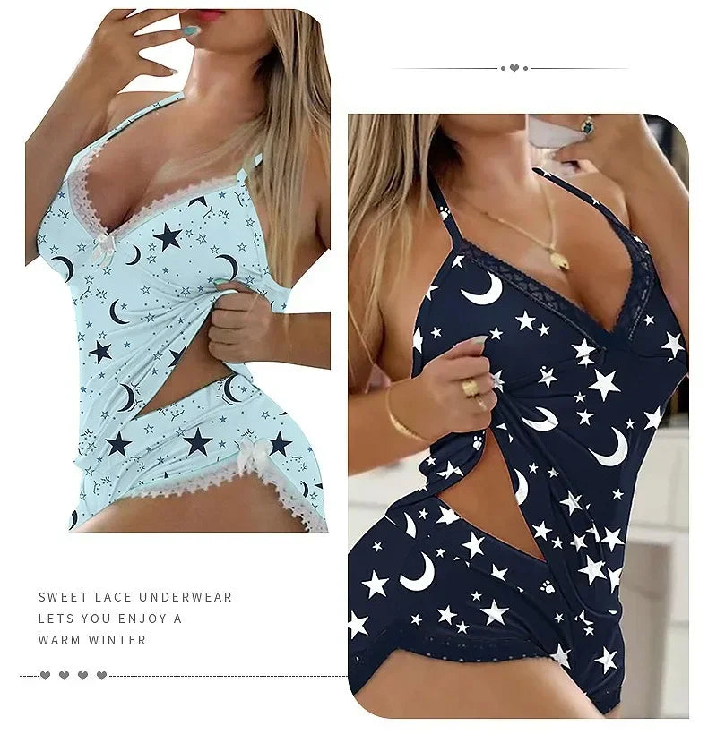 Sexy Lace Trim  Nightgown Set Large Size Home Wear Strap Sleepwear Two Piece Set Hot Sale. 2026