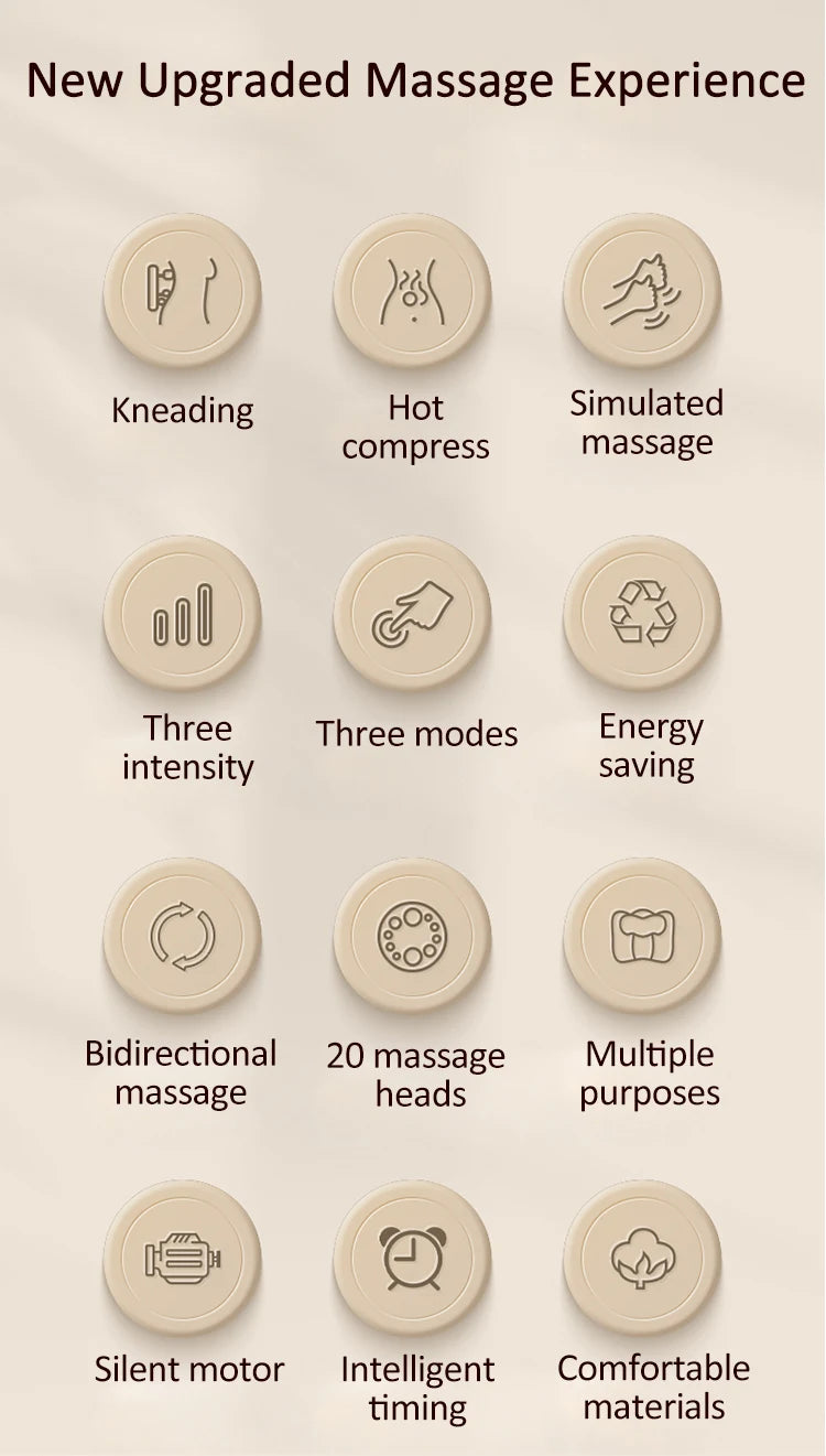 Almohada Masajeadora para Cuello, Cintura, Espalda y Hombros — Masaje con Dedo, Multifunción con Compresión Caliente para Relajar la Cintura