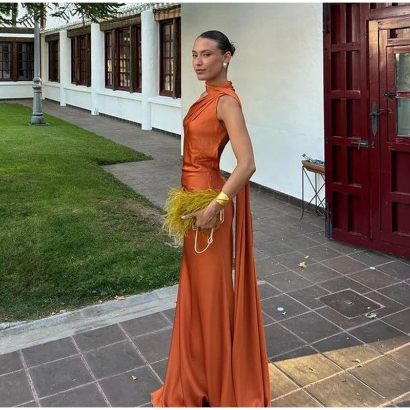 Elegant Ribbon Halter Dress Women Solid Off Shoulder Sleeveless Backless Slim Maxi Dresses 2025 Summer Autumn Party Robes Lady 2026 Vestido Elegante Para Ocasión Especial