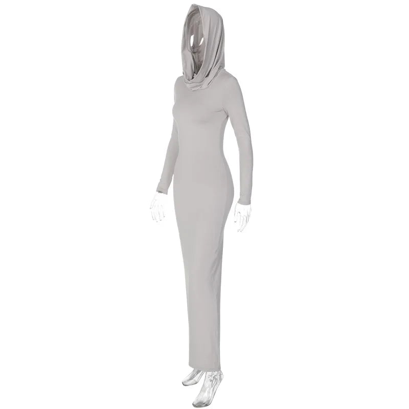 Hooded Long Dress For Women Y2k Clothes Sexy Streetwear Long Sleeve Bodycon Vestidos De Mujer Solid Robe Femme Été Back Split Diva 2026
