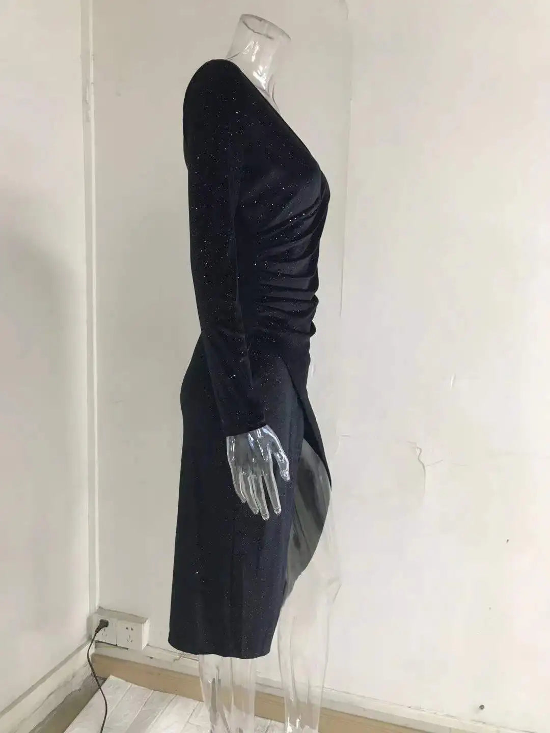 Temperament Prom Dress Vestidos Dresses 2025 Woman Vestido Femininos Elegant Sexy Banquet V-neck Slim Long Sleeves Solid Color 2026
