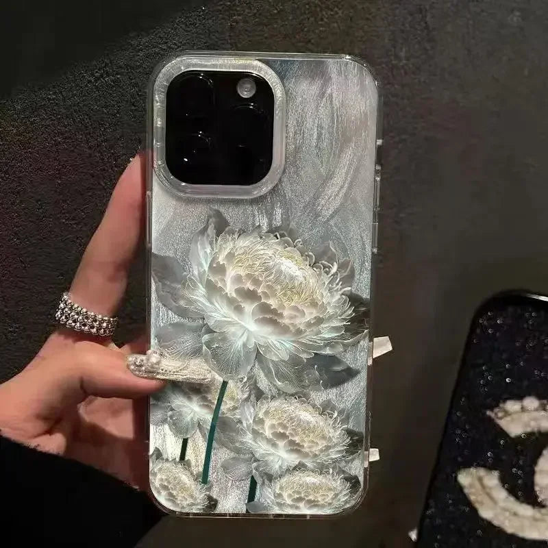 Five Golden Lotus Pattern Phone Case for IPhone 11 13 14 15 16 Pro Max 7 8 14 15 Plus X XS Max XR 16e Feather Texture Hard Cover 2026 Modern