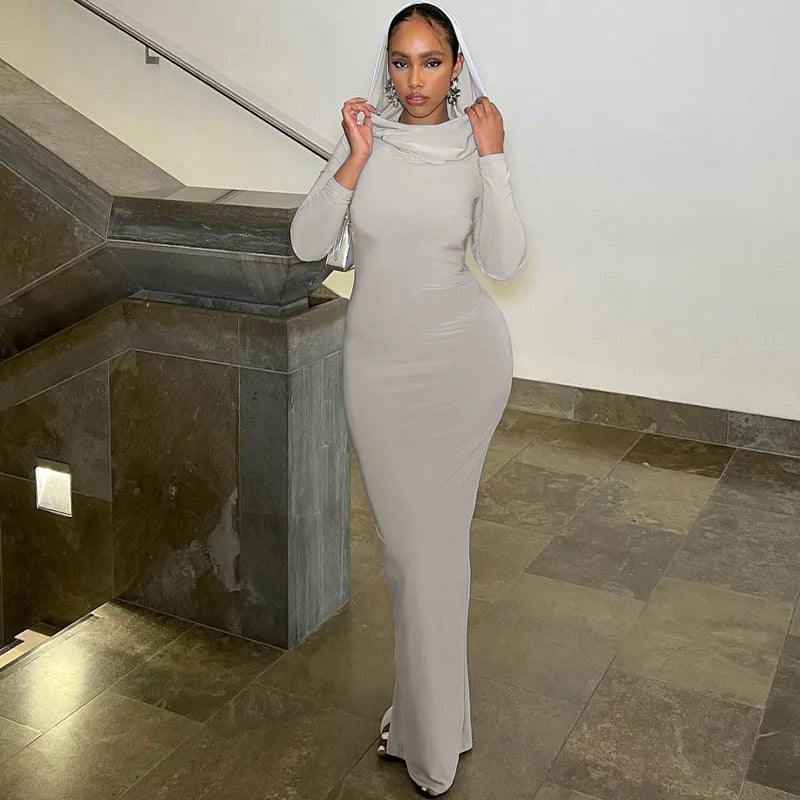 Hooded Long Dress For Women Y2k Clothes Sexy Streetwear Long Sleeve Bodycon Vestidos De Mujer Solid Robe Femme Été Back Split Diva 2026