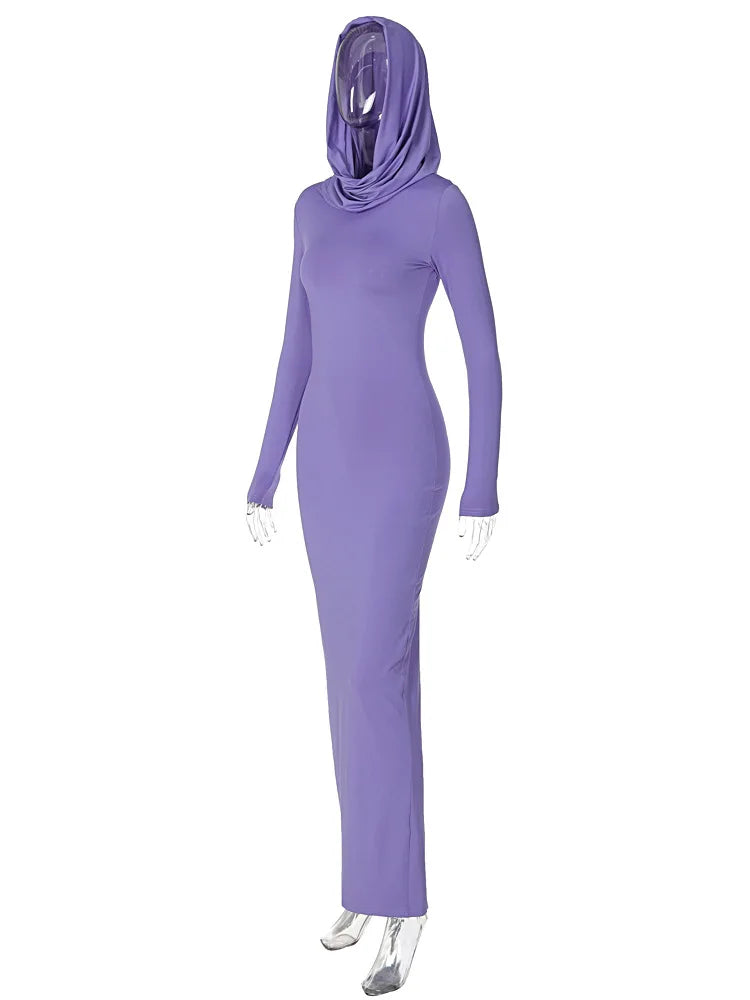 Hooded Long Dress For Women Y2k Clothes Sexy Streetwear Long Sleeve Bodycon Vestidos De Mujer Solid Robe Femme Été Back Split Diva 2026