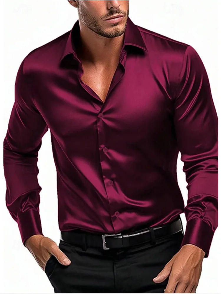 2024 New Spring And Autumn Men's Shirt Solid Color Business City Leisure Lapel Cardigan Slim Long Sleeves Tops. 2026 Camisa Extra Elastizada. 2026. Elegantes y Casual