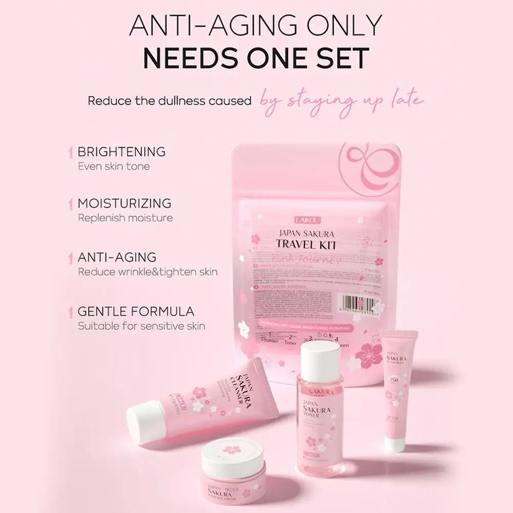 4pcs/Bag Sakura Skin Care Sets Facial Cleanser Face Face Toner Sunscreen Moisturizing Smoothing Nourishing Skincare Product.2026 KIT DE LIMPIEZA FACIAL Y PROTECTOR SOLAR
