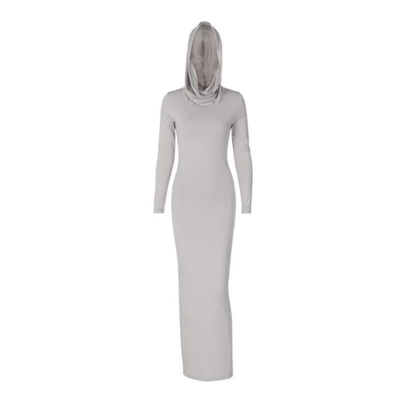 Hooded Long Dress For Women Y2k Clothes Sexy Streetwear Long Sleeve Bodycon Vestidos De Mujer Solid Robe Femme Été Back Split Diva 2026
