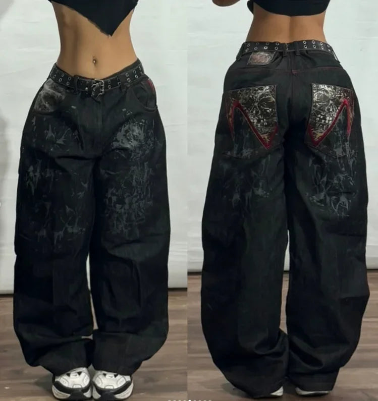 American Hip-hop Retro Loose Jeans Women's Y2K New Tide Harajuku High Waist Wide leg Pants Gothic Wide Pants Street Pants Male. Jeans Exclusivos Modernos 2026