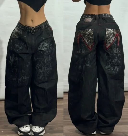 American Hip-hop Retro Loose Jeans Women's Y2K New Tide Harajuku High Waist Wide leg Pants Gothic Wide Pants Street Pants Male. Jeans Exclusivos Modernos 2026