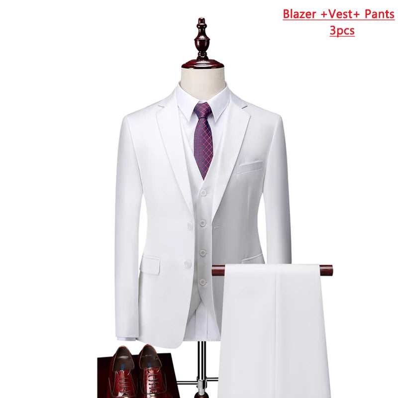 14 Color M-6XL ( Jacket + Vest+Pants ) High-end Brand Formal Business Mens Suit Three-piece Groom Wedding Dress Solid Color Suit. Trajes De Hombre Para Ocasion Especial. Bodas oh Eventos 2026