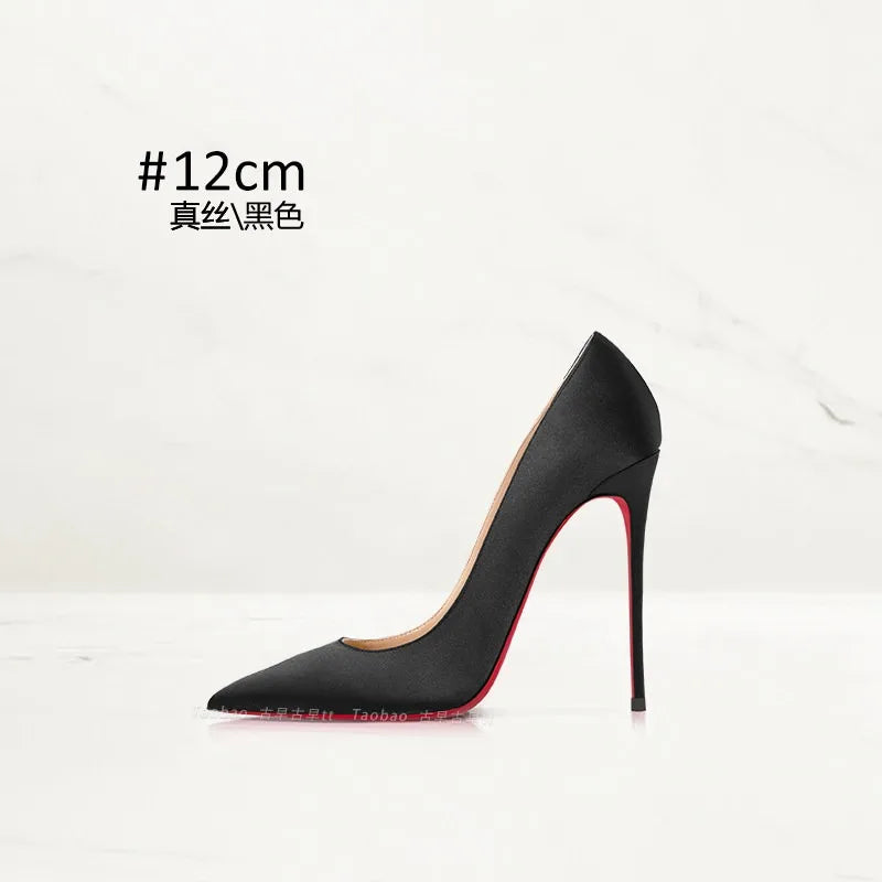 2025 Winter New High-heeled Shoes for Women, Green, Real Silk Satin, Thin Heel, Pointed Toe,Elegant,12cm,Single Shoes for Ladies 2026