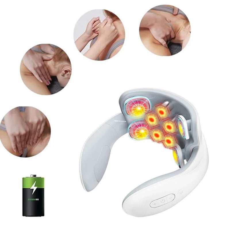 Masajeador Inteligente de Cuello y Hombros — Masaje Cervical con Vibración y Calor para Aliviar el Dolor, Pulso Terapéutico para las Vértebras Cervicales, Instrumento de Cuidado de la Salud