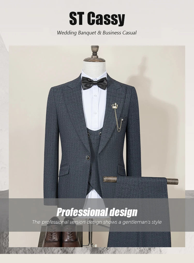 ST Cassy high quality suit men complete 3 pieces luxury Elegant Slim Fit Male Groom Wedding Party Dress Suit Business Office. 2026 Trajes Para Hombre, Bodas, Bautizos, Ocasion Elegante