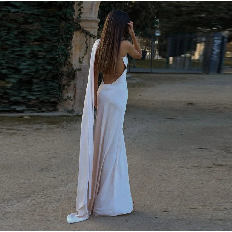 Elegant Ribbon Halter Dress Women Solid Off Shoulder Sleeveless Backless Slim Maxi Dresses 2025 Summer Autumn Party Robes Lady 2026 Vestido Elegante Para Ocasión Especial