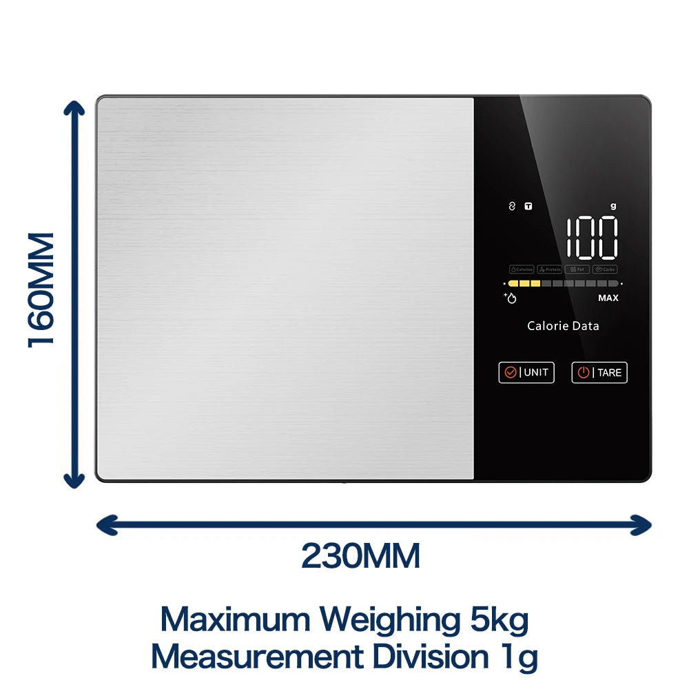 5kg Kitchen Food Scale, Smart Food Calorie Scale Kitchen Cooking Baking Scales, Stainless Steel Nutrition Scale with Free App. Pesa para Medir Calorias y Mejorar la Alimentacion