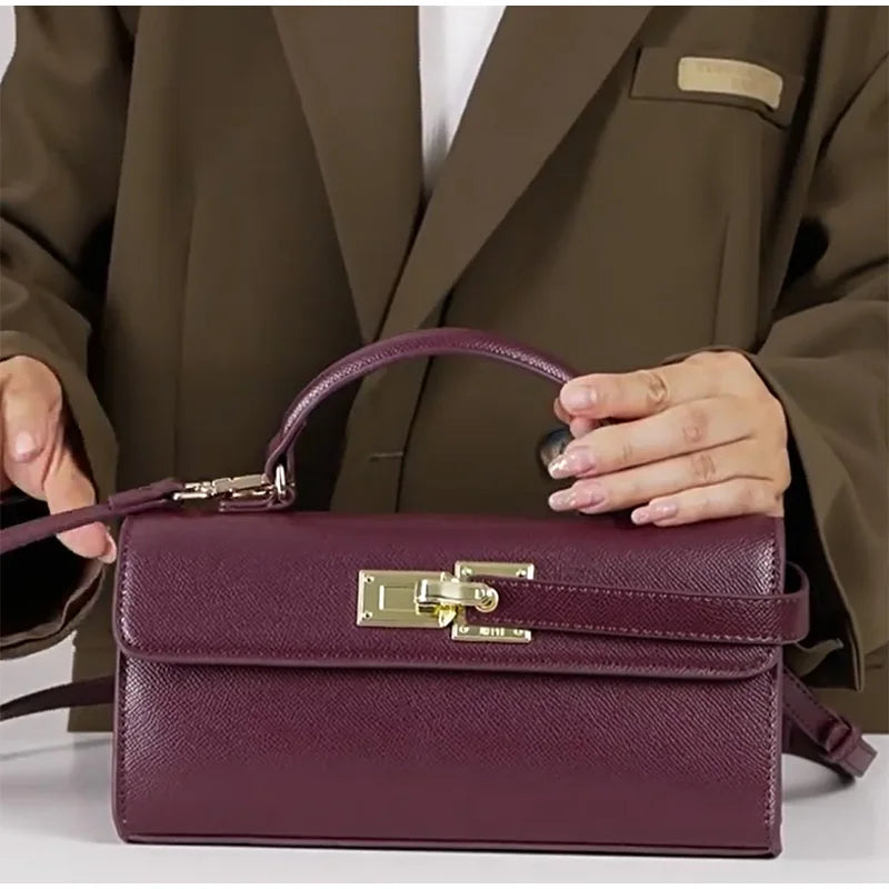 Luxury Brand Women's Lock-lock Handbag Retro High-quality Square Shoulder/crossbody Bag Fashionable High-end burgundy Women' Bag 2026