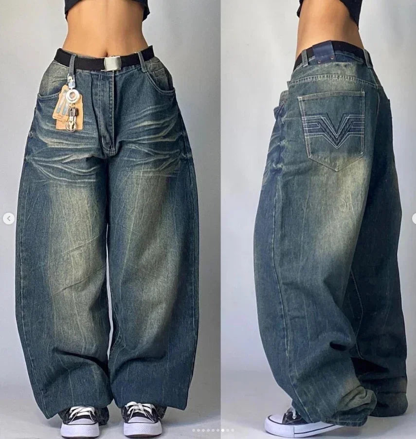 American Hip-hop Retro Loose Jeans Women's Y2K New Tide Harajuku High Waist Wide leg Pants Gothic Wide Pants Street Pants Male. Jeans Exclusivos Modernos 2026