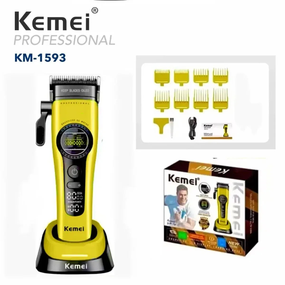 Kemei 1593 1595 Hair Trimmers Professional Barber Hair Clippers F1 -Super Engine External Brushless Motor Hair Cutting Machine 2026
