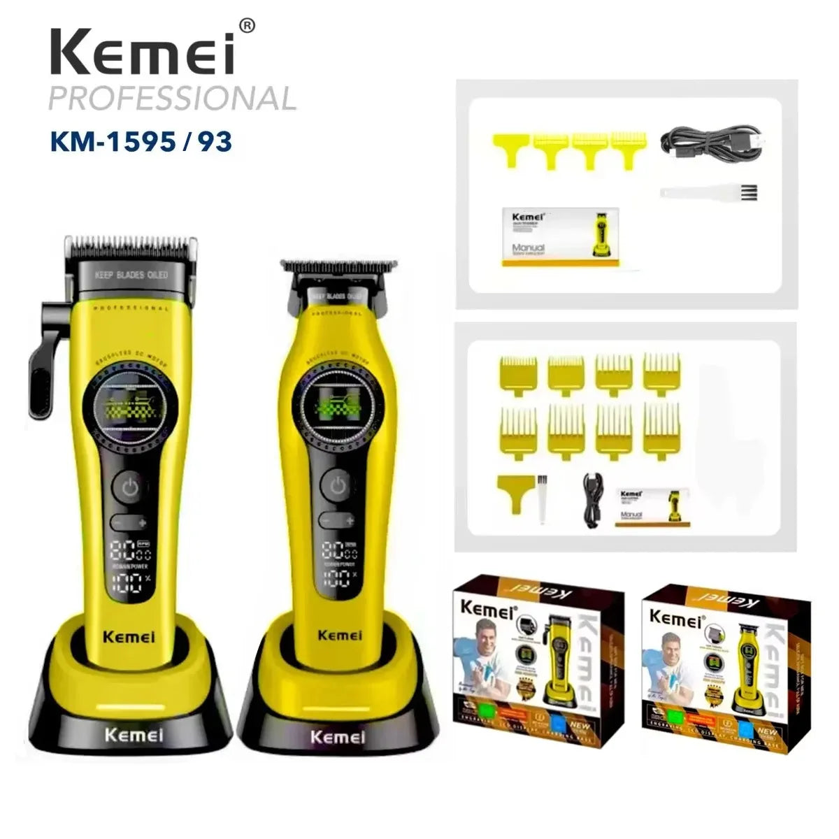 Kemei 1593 1595 Hair Trimmers Professional Barber Hair Clippers F1 -Super Engine External Brushless Motor Hair Cutting Machine 2026