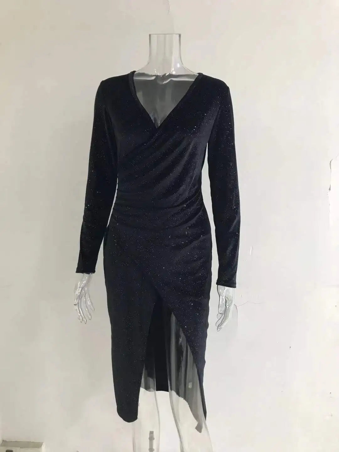 Temperament Prom Dress Vestidos Dresses 2025 Woman Vestido Femininos Elegant Sexy Banquet V-neck Slim Long Sleeves Solid Color 2026