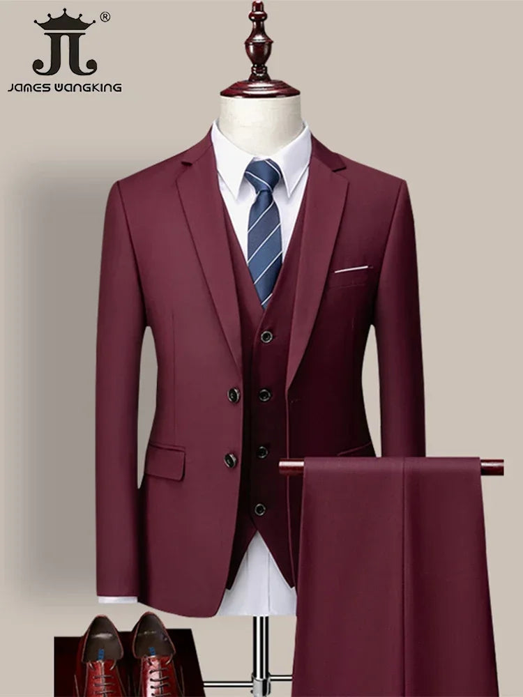 14 Color M-6XL ( Jacket + Vest+Pants ) High-end Brand Formal Business Mens Suit Three-piece Groom Wedding Dress Solid Color Suit. Trajes De Hombre Para Ocasion Especial. Bodas oh Eventos 2026