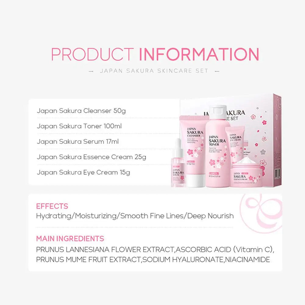 5/3pcs/Set Sakura Skin Care Sets Face Cream Serum Toner Facial Cleanser Sunscreen Eye Cream Gift Box Face Skin Care Set Product.2026 SERUM FACIAL. HUMECTANTE FACIL. REJUVENECEDOR PROTECCION CONTRA ARRUGAS FACIALES