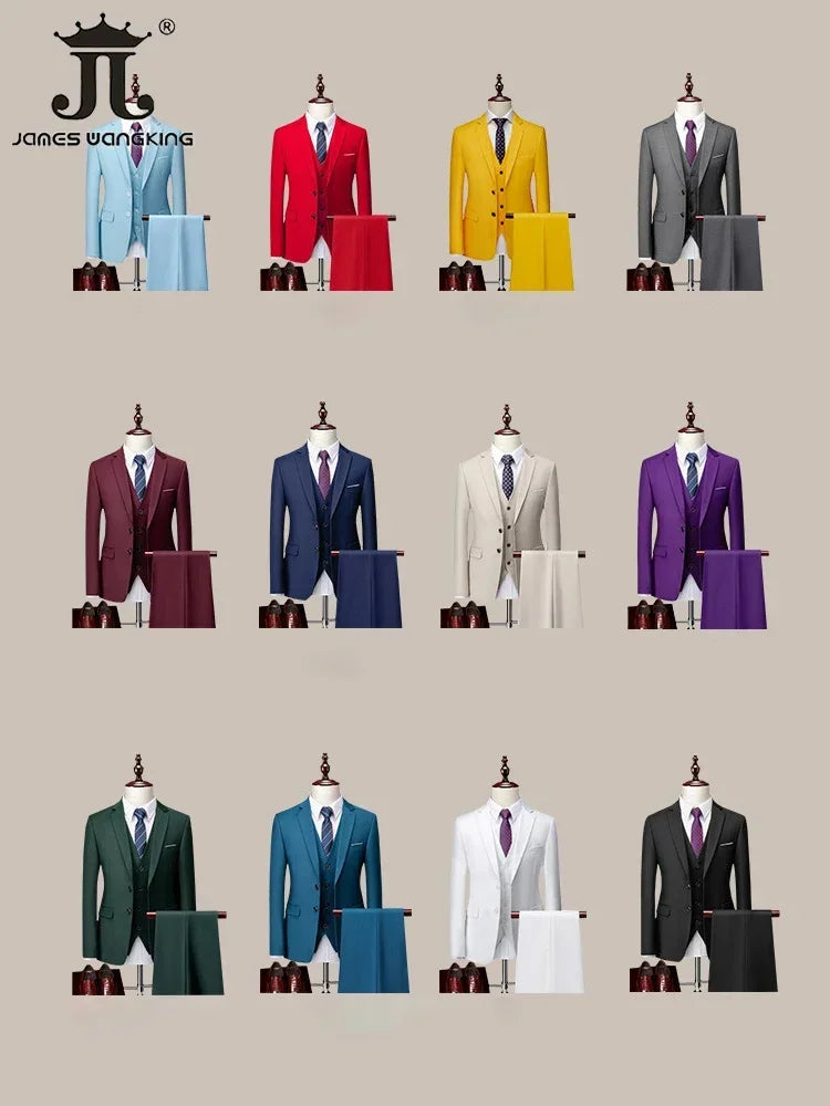 14 Color M-6XL ( Jacket + Vest+Pants ) High-end Brand Formal Business Mens Suit Three-piece Groom Wedding Dress Solid Color Suit. Trajes De Hombre Para Ocasion Especial. Bodas oh Eventos 2026