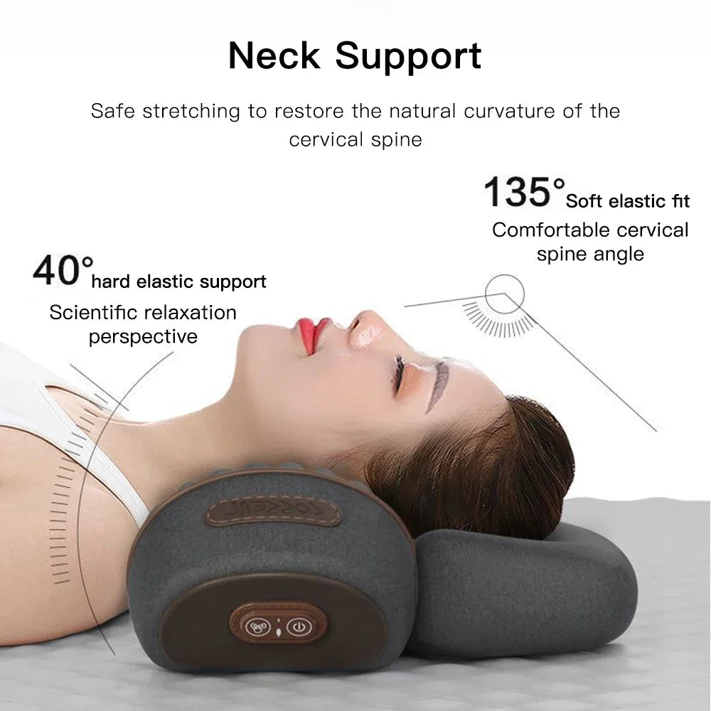 Cojín Masajeador de Cuello Eléctrico — Estirador Cervical con Calor, Vibración y Masaje, Tracción para la Espalda, Almohada Ortopédica para Dormir con Soporte