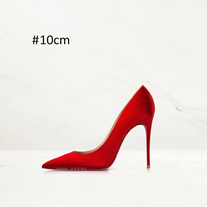 2025 Winter New High-heeled Shoes for Women, Green, Real Silk Satin, Thin Heel, Pointed Toe,Elegant,12cm,Single Shoes for Ladies 2026
