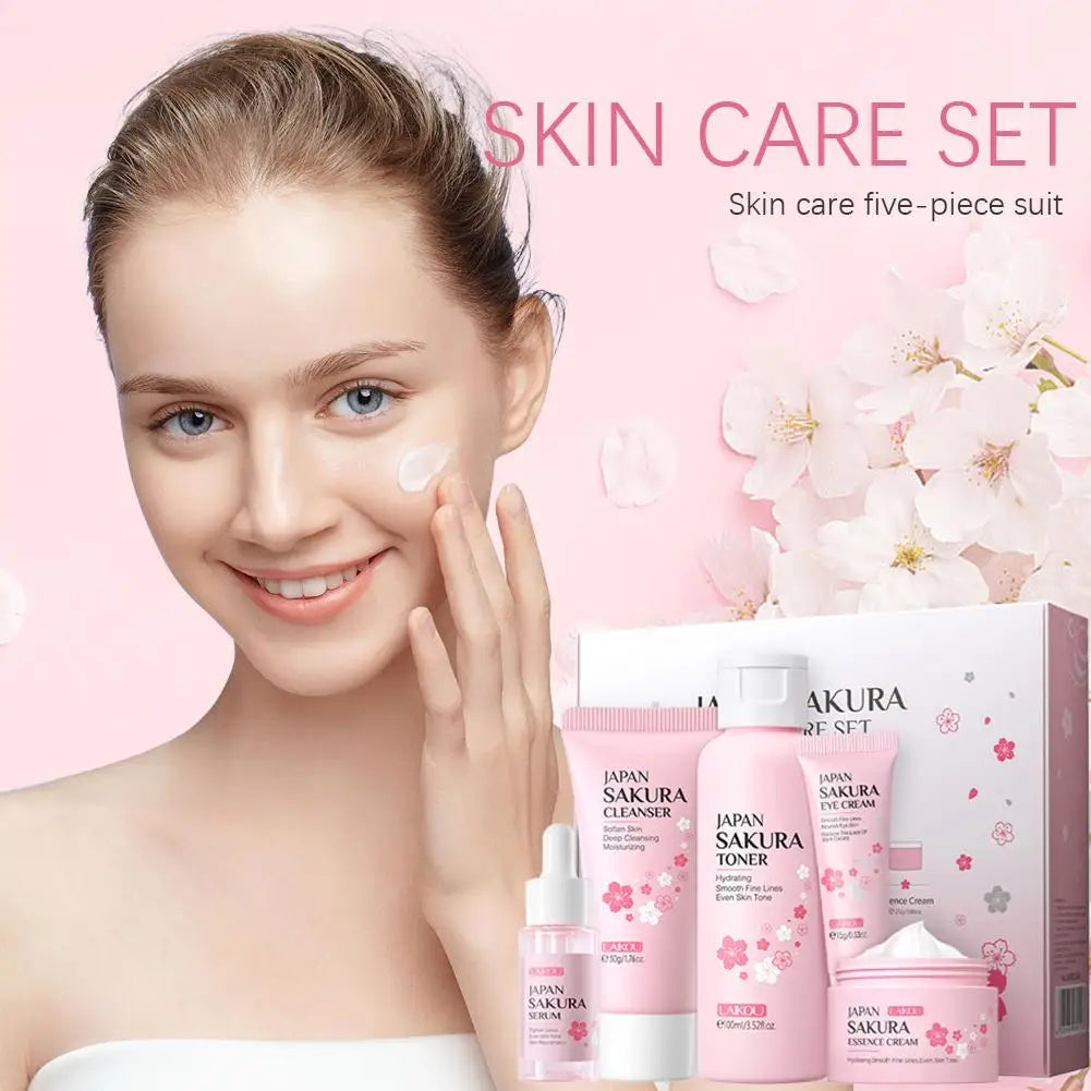 5/3pcs/Set Sakura Skin Care Sets Face Cream Serum Toner Facial Cleanser Sunscreen Eye Cream Gift Box Face Skin Care Set Product.2026 SERUM FACIAL. HUMECTANTE FACIL. REJUVENECEDOR PROTECCION CONTRA ARRUGAS FACIALES