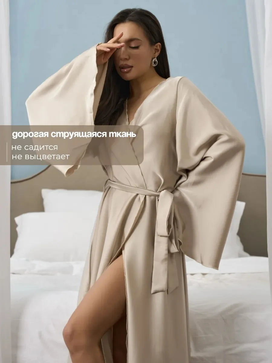 Women's Dress New Spring Summer Satin Loose Robe Sexy High Waisted Split Party Dresses Casual Multi-Color Lace Up Dress Vestidos 2026 High Elegance