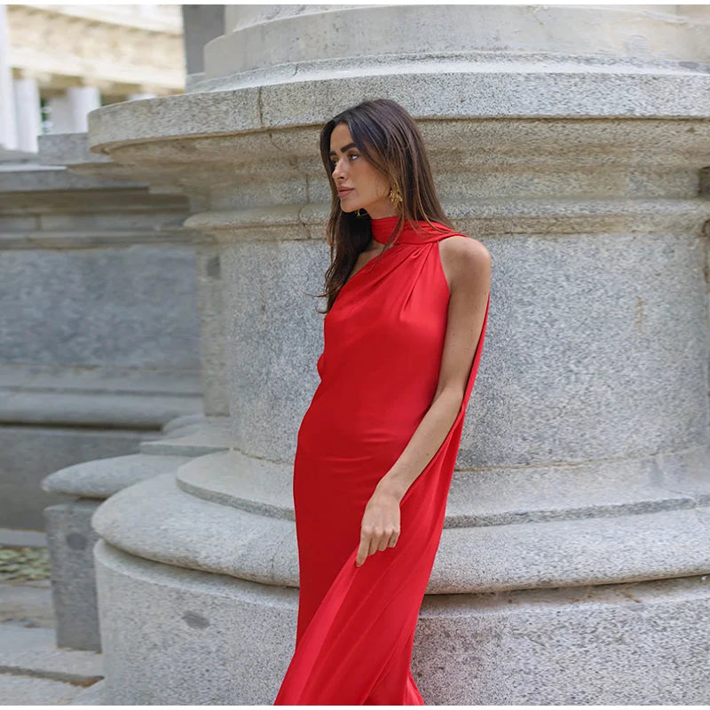 Elegant Ribbon Halter Dress Women Solid Off Shoulder Sleeveless Backless Slim Maxi Dresses 2025 Summer Autumn Party Robes Lady 2026 Vestido Elegante Para Ocasión Especial