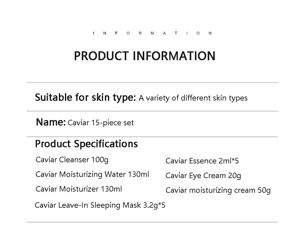 Set de Cuidado de la Piel con Caviar de 15 Piezas: Set de Sérums Faciales, Hidratante para el Rostro, Antiarugas, Aclarante, Belleza y Salud, Cuidado Facial Coreano.