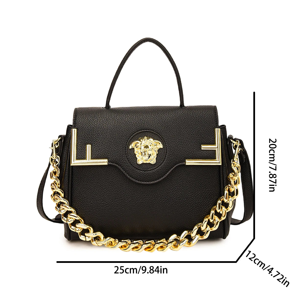 Chic Luxe Medusa-Inspired Handbag Leather-Texture PU Large Capacity Flap Magnetic Chain Adjustable Strap Crossbody Bag for Daily 2026