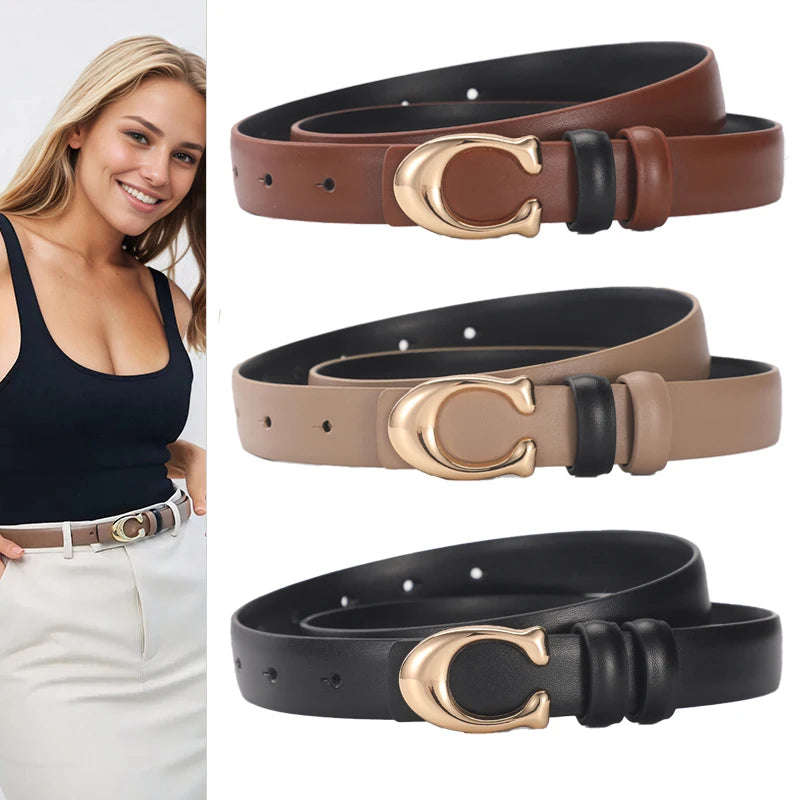 High-quality Women's Fashionable Belt C-shaped Buckle Smooth Buckle Temperament Double-sided Gift For Mother Using Belt 2026