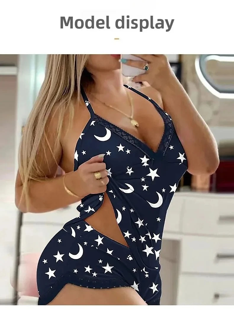 Sexy Lace Trim  Nightgown Set Large Size Home Wear Strap Sleepwear Two Piece Set Hot Sale. 2026