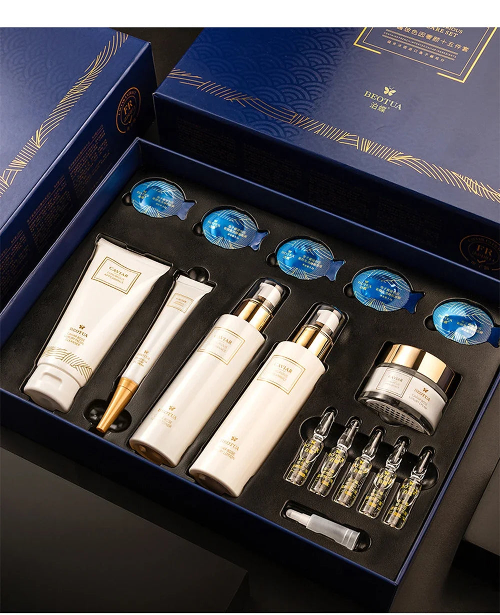 Set de Cuidado de la Piel con Caviar de 15 Piezas: Set de Sérums Faciales, Hidratante para el Rostro, Antiarugas, Aclarante, Belleza y Salud, Cuidado Facial Coreano.