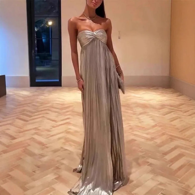Luxurious Women Corset Party Cocktail Dress Sexy Off Shoulder Halter Folds Slit Guest Celebrity Long Dress Celebrity Prom Gown 2026 GOLD FASHION. VESTIDO PARA OCASION ELEGANTE